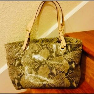 MICHAEL KORS SNAKE PRINT LEATHER TOTE BAG